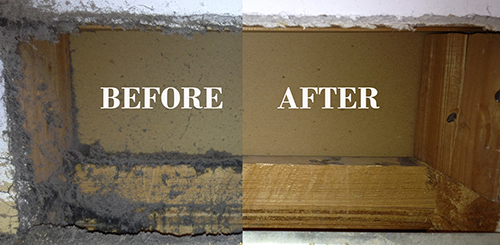 Comparision of the duct before and after cleaning.